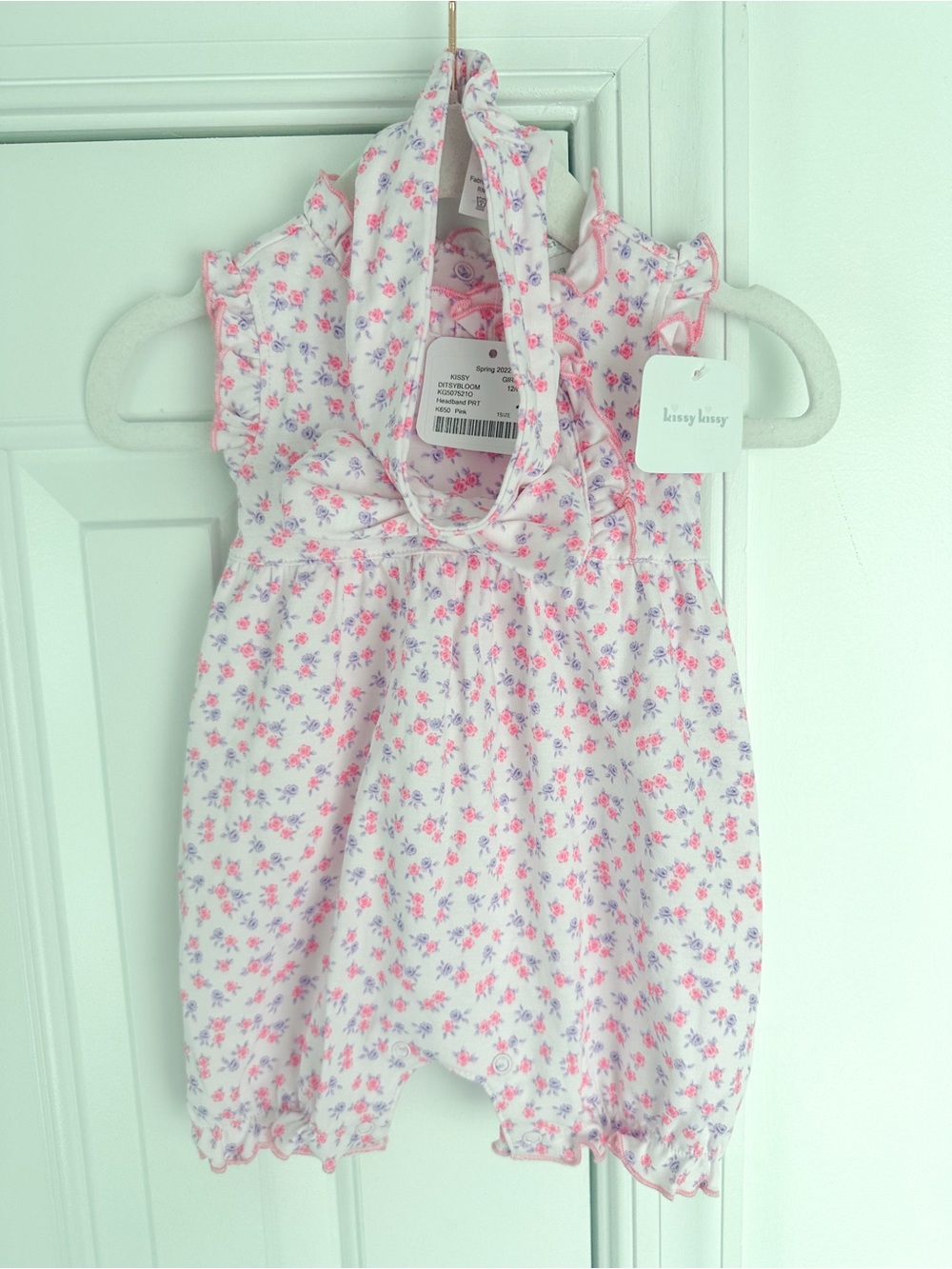 Kissy Kissy pink purple floral bubble and headband 0-3m NWT